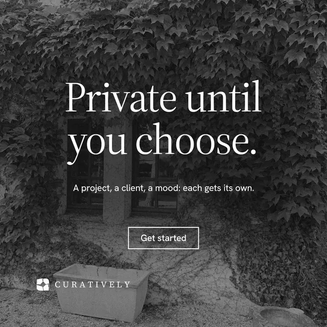 Instagram post for Curatively: "Private until you choose." Editorial style, centred layout, dark palette in black, grey.