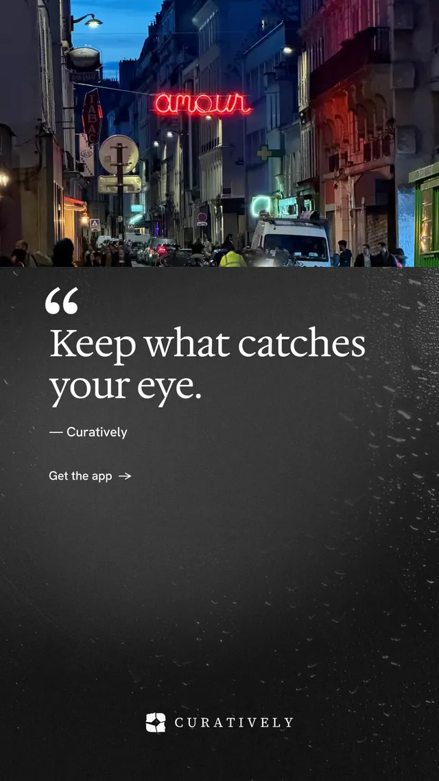 Instagram story for Curatively: "It catalogues itself." Minimal luxury style, quote layout, dark palette in black, grey, red.