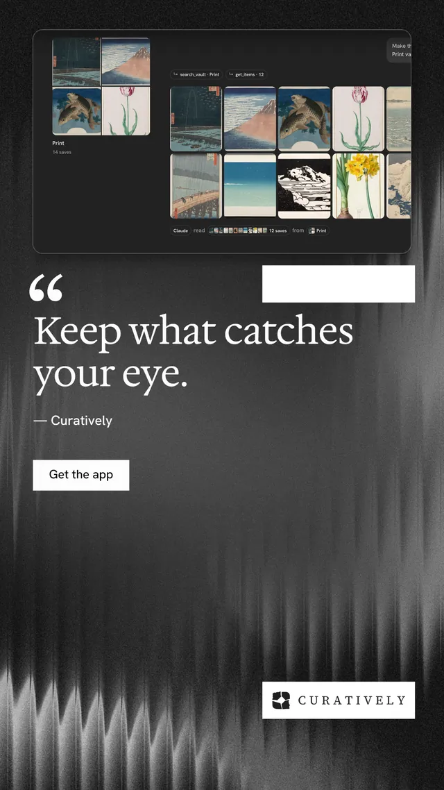 Instagram story for Curatively: "It catalogues itself." Swiss style, quote layout, dark palette in grey, black.