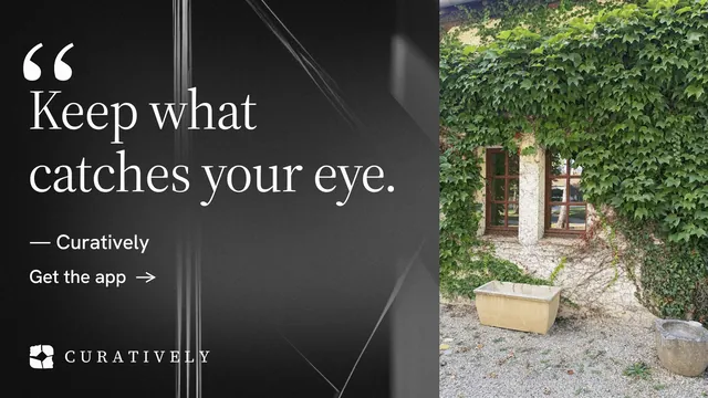 Landscape graphic for Curatively: "Then build from it." Minimal luxury style, quote layout, dark palette in black, grey.