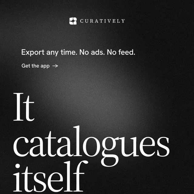 Instagram post for Curatively: "Find it by colour." Minimal luxury style, oversized layout, dark palette in black, grey.
