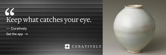 X header for Curatively: "Find it by colour." Minimal luxury style, quote layout, dark palette in grey, black.