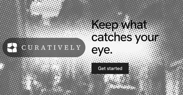 Social ad for Curatively: "Keep what catches your eye." Swiss style, logo hero layout, light palette in grey, white.