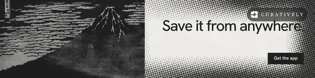LinkedIn banner for Curatively: "Save it from anywhere." Swiss style, right layout, light palette in white, black, grey.