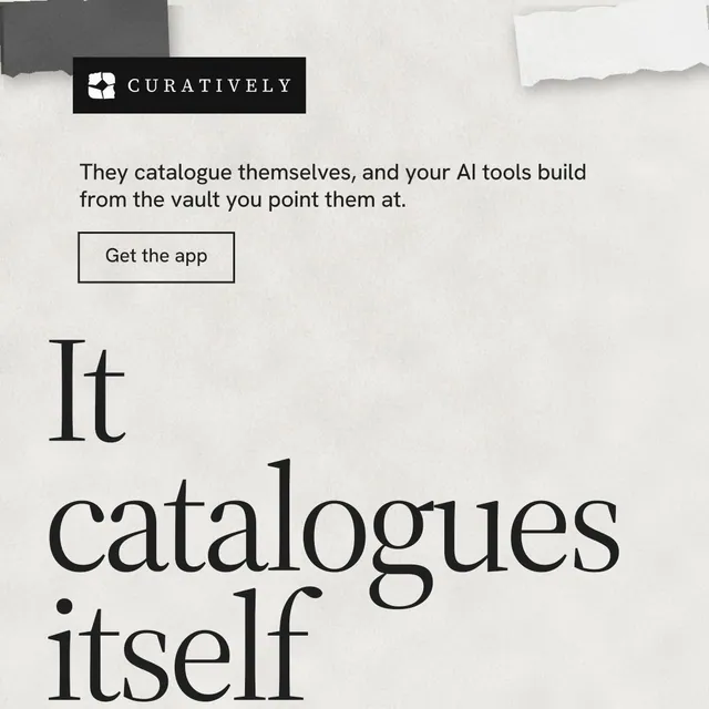 Instagram post for Curatively: "All of it, in one grid." Editorial style, oversized layout, light palette in white, grey.