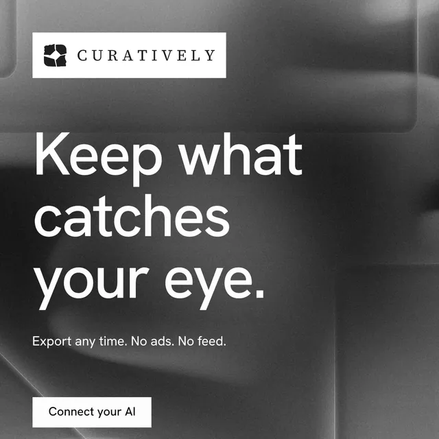 Instagram post for Curatively: "Keep what catches your eye." Swiss style, announce layout, dark palette in grey, black, white.