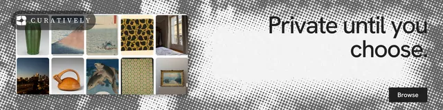LinkedIn banner for Curatively: "Private until you choose." Swiss style, right layout, light palette in grey, white.