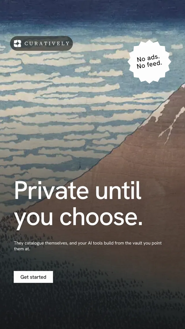 Instagram story for Curatively: "Private until you choose." Swiss style, sticker layout, dark palette in grey, black.