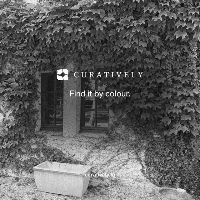 Instagram post for Curatively: "Find it by colour." Editorial style, end card layout, dark palette in grey, black.