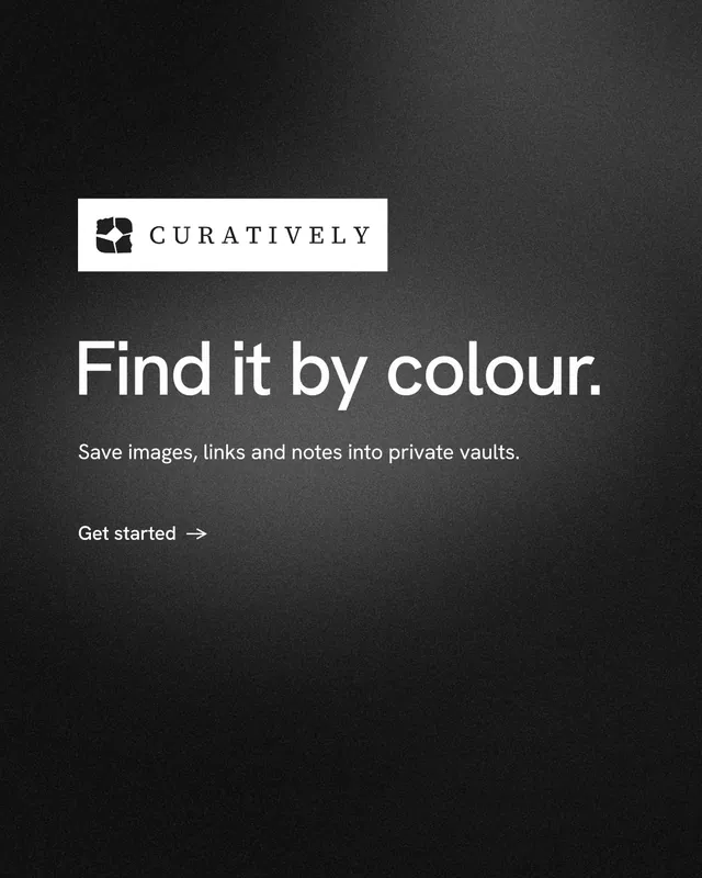 Instagram portrait post for Curatively: "Find it by colour." Minimal luxury style, announce layout, dark palette in black, grey.