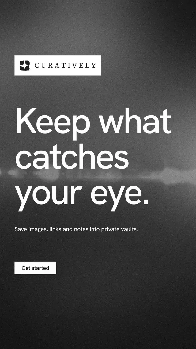 Instagram story for Curatively: "Keep what catches your eye." Swiss style, announce layout, dark palette in grey, black.