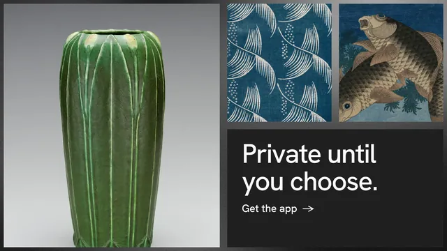 Landscape graphic for Curatively: "Private until you choose." Minimal luxury style, collage layout, dark palette in grey, black.