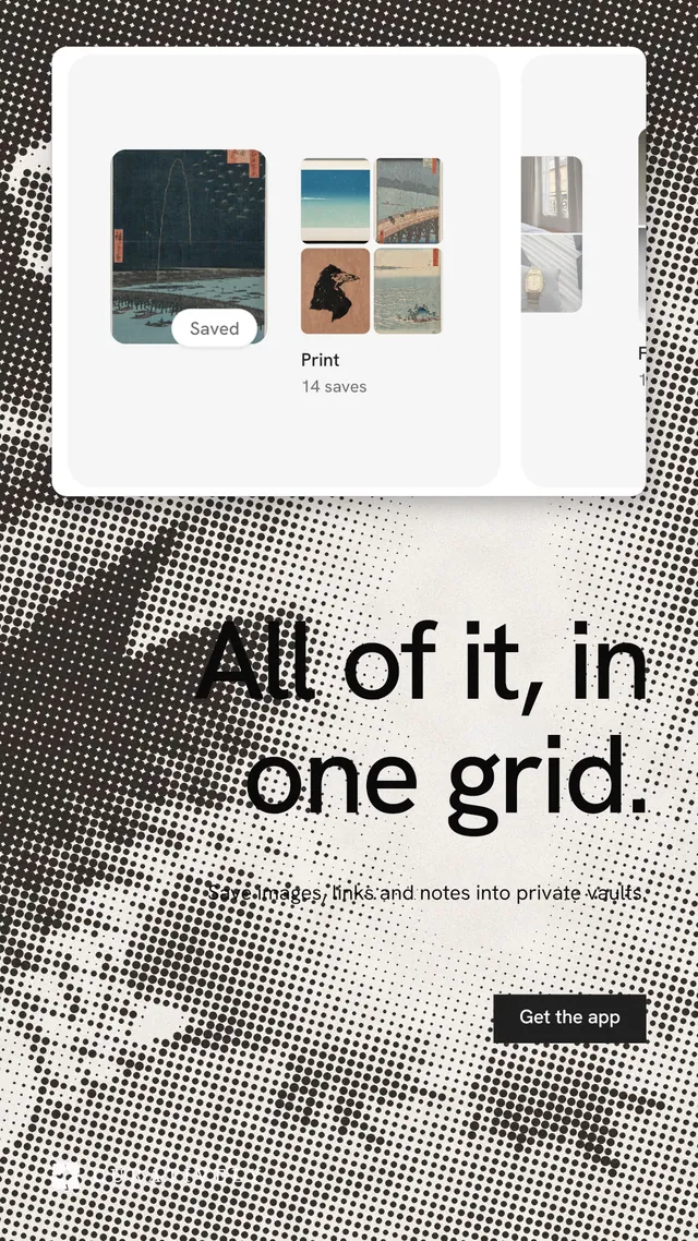 Instagram story for Curatively: "All of it, in one grid." Swiss style, right layout, light palette in grey, white.