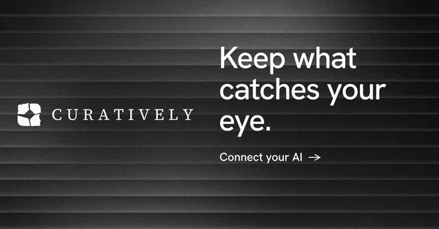 Social ad for Curatively: "Keep what catches your eye." Minimal luxury style, logo hero layout, dark palette in black, grey.