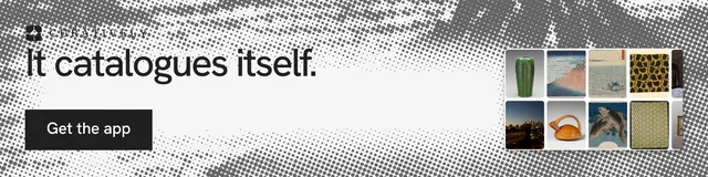 LinkedIn banner for Curatively: "It catalogues itself." Swiss style, skeleton layout, light palette in grey, white.