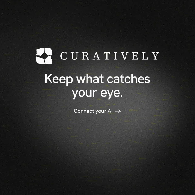 Instagram post for Curatively: "Keep what catches your eye." Minimal luxury style, logo hero layout, dark palette in black, grey.