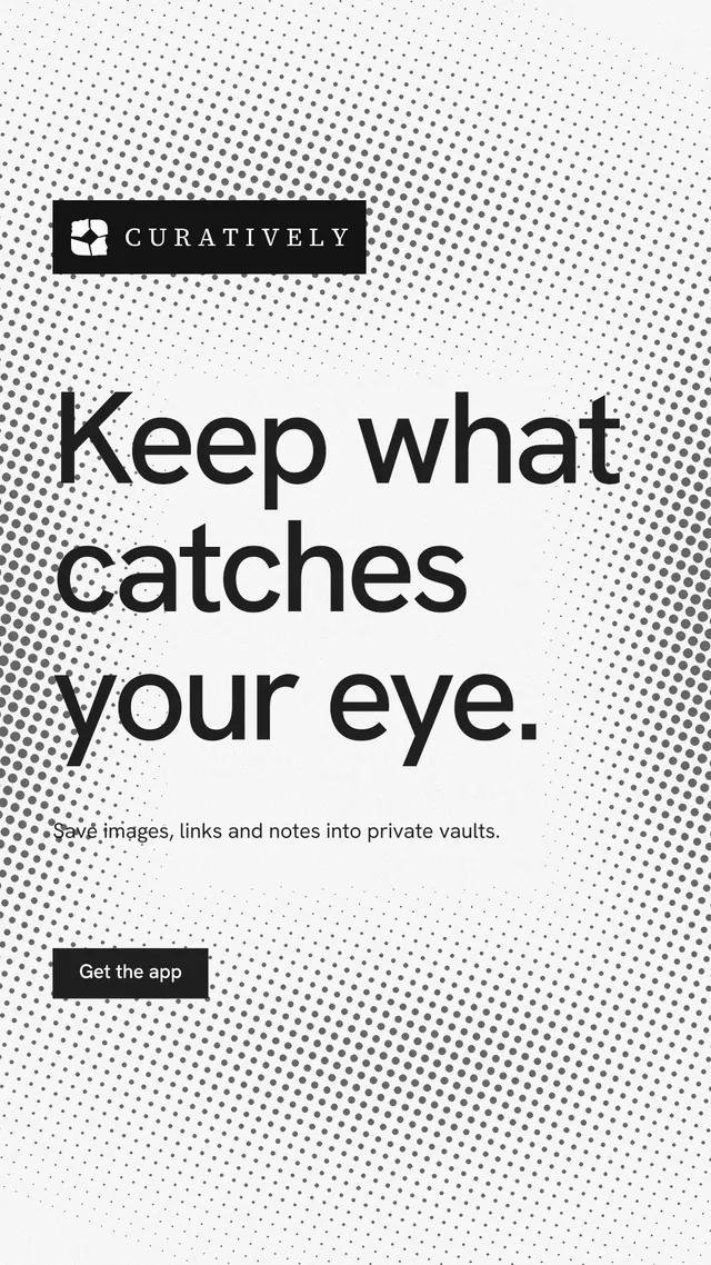 Instagram story for Curatively: "Keep what catches your eye." Swiss style, announce layout, light palette in white, grey.