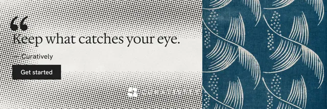 X header for Curatively: "Save it from anywhere." Swiss style, quote layout, light palette in blue, grey, white.