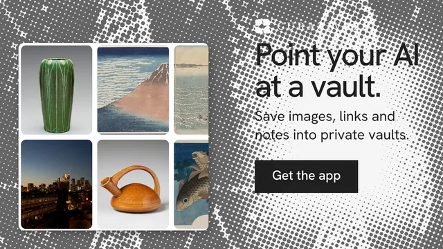 Landscape graphic for Curatively: "Point your AI at a vault." Swiss style, skeleton layout, light palette in white, grey.