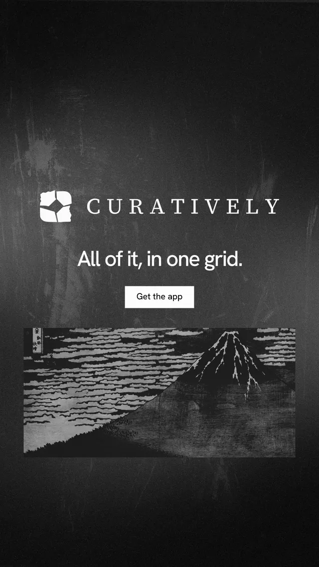 Instagram story for Curatively: "All of it, in one grid." Swiss style, logo hero layout, dark palette in black, grey.