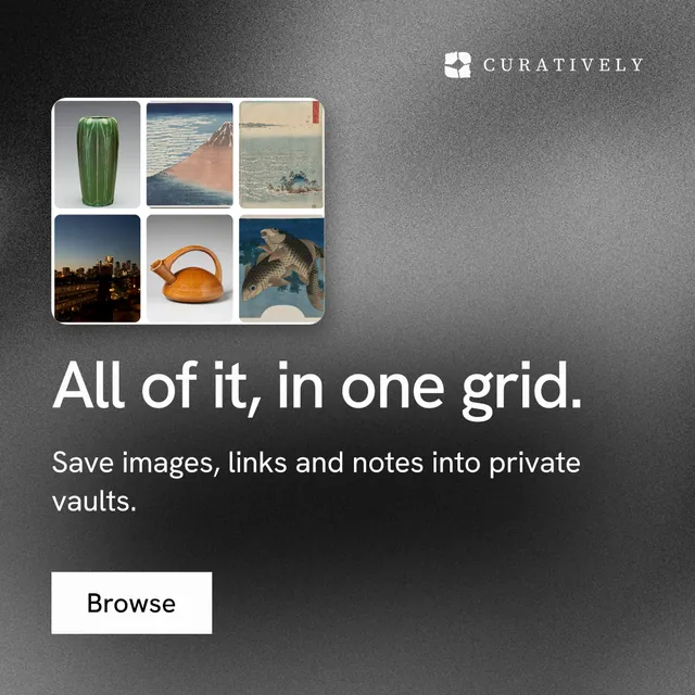 Instagram post for Curatively: "All of it, in one grid." Swiss style, skeleton layout, dark palette in grey, black.