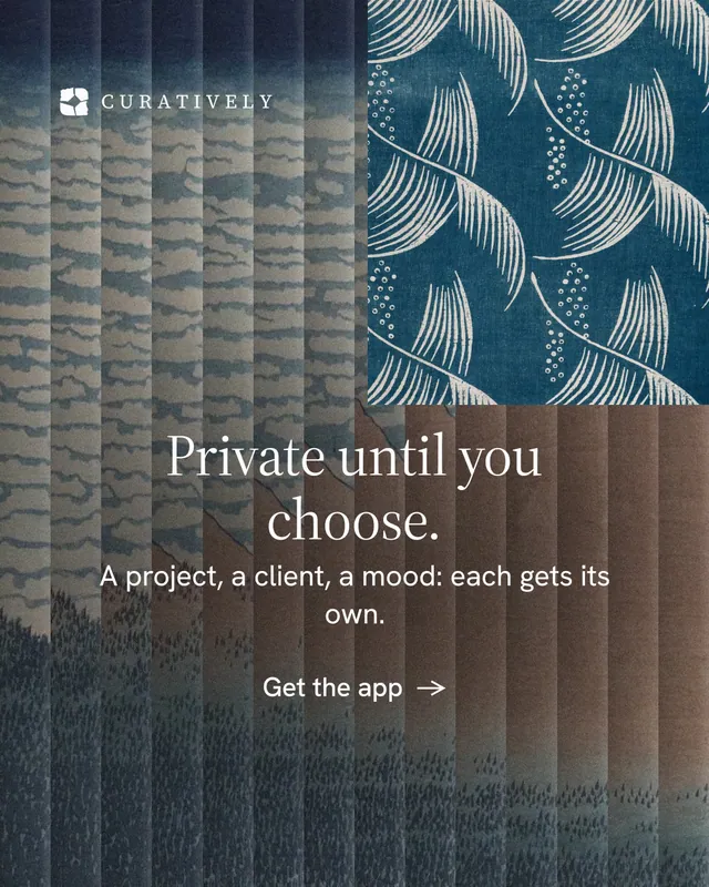 Instagram portrait post for Curatively: "Private until you choose." Minimal luxury style, skeleton layout, dark palette in blue, grey.