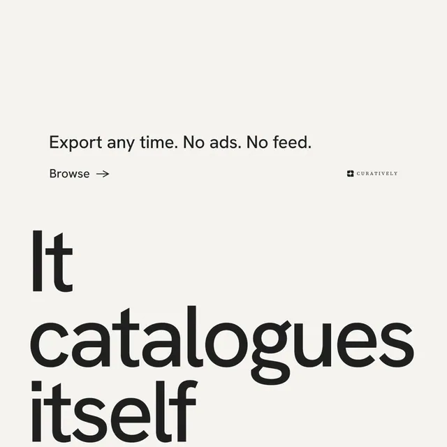 Instagram post for Curatively: "Point your AI at a vault." Minimal luxury style, oversized layout, light palette in white, grey.