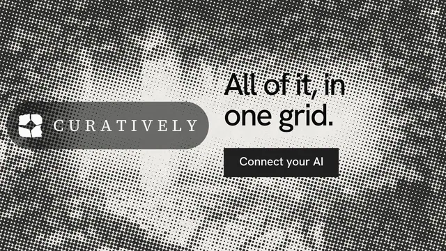 Landscape graphic for Curatively: "All of it, in one grid." Swiss style, logo hero layout, light palette in grey.