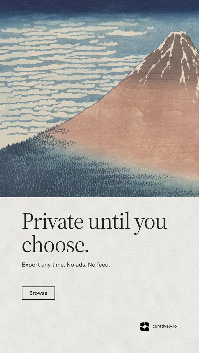 Instagram story for Curatively: "Private until you choose." Editorial style, bottom layout, light palette in grey, white.