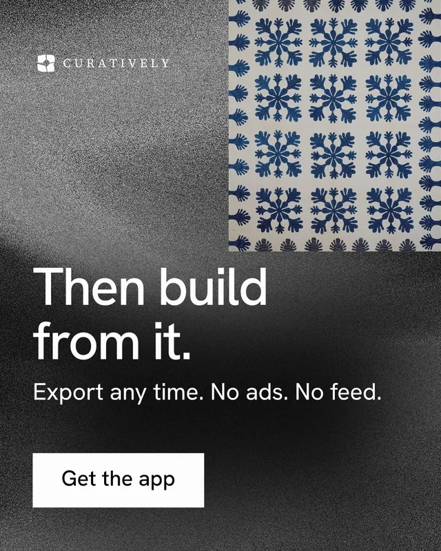 Instagram portrait post for Curatively: "Then build from it." Swiss style, skeleton layout, dark palette in black, grey.