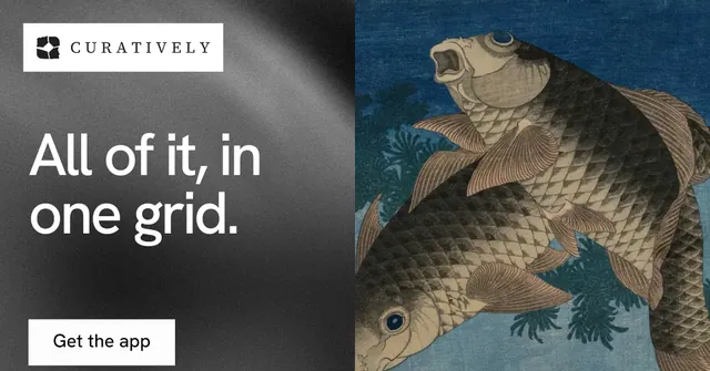 Social ad for Curatively: "All of it, in one grid." Swiss style, bottom layout, dark palette in black, grey.