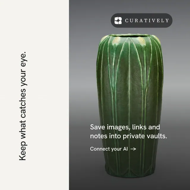 Instagram post for Curatively: "Keep what catches your eye." Minimal luxury style, vertical layout, light palette in white, black, grey.