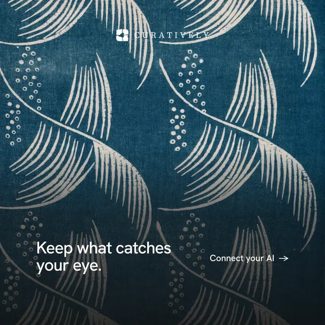 Instagram post for Curatively: "Keep what catches your eye." Minimal luxury style, image led layout, dark palette in blue, grey.