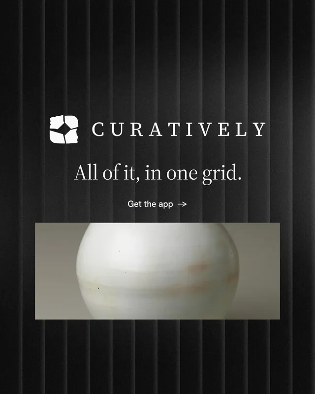 Instagram portrait post for Curatively: "All of it, in one grid." Minimal luxury style, logo hero layout, dark palette in black, grey.