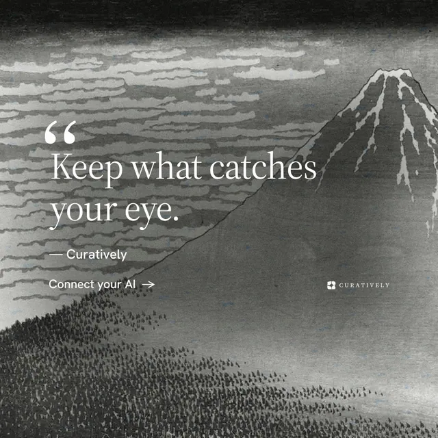 Instagram post for Curatively: "Keep what catches your eye." Minimal luxury style, quote layout, dark palette in grey, black.