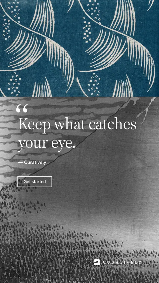 Instagram story for Curatively: "All of it, in one grid." Editorial style, quote layout, dark palette in grey, blue.