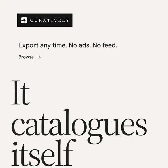 Instagram post for Curatively: "Point your AI at a vault." Minimal luxury style, oversized layout, light palette in white, grey.