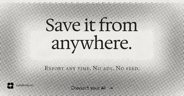 Social ad for Curatively: "Save it from anywhere." Swiss style, smallcaps layout, light palette in grey, white.
