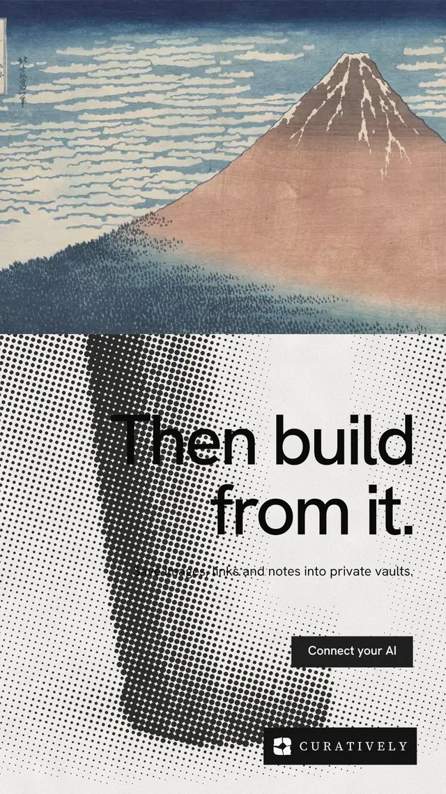 Instagram story for Curatively: "Then build from it." Swiss style, right layout, light palette in grey, white.