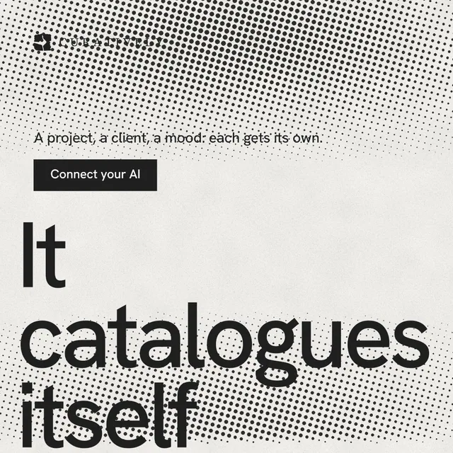 Instagram post for Curatively: "Then build from it." Swiss style, oversized layout, light palette in grey, white.