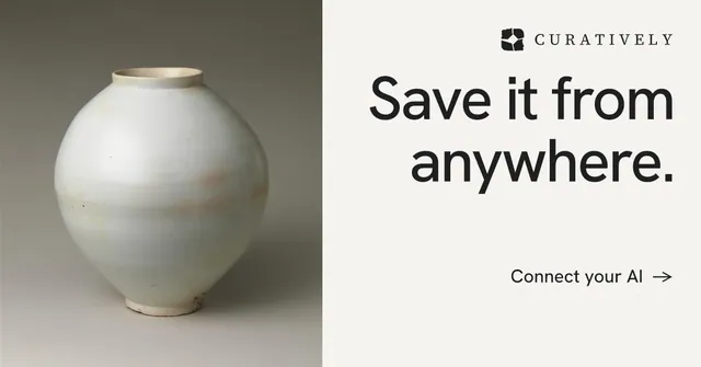 Social ad for Curatively: "Save it from anywhere." Minimal luxury style, right layout, light palette in white, grey.