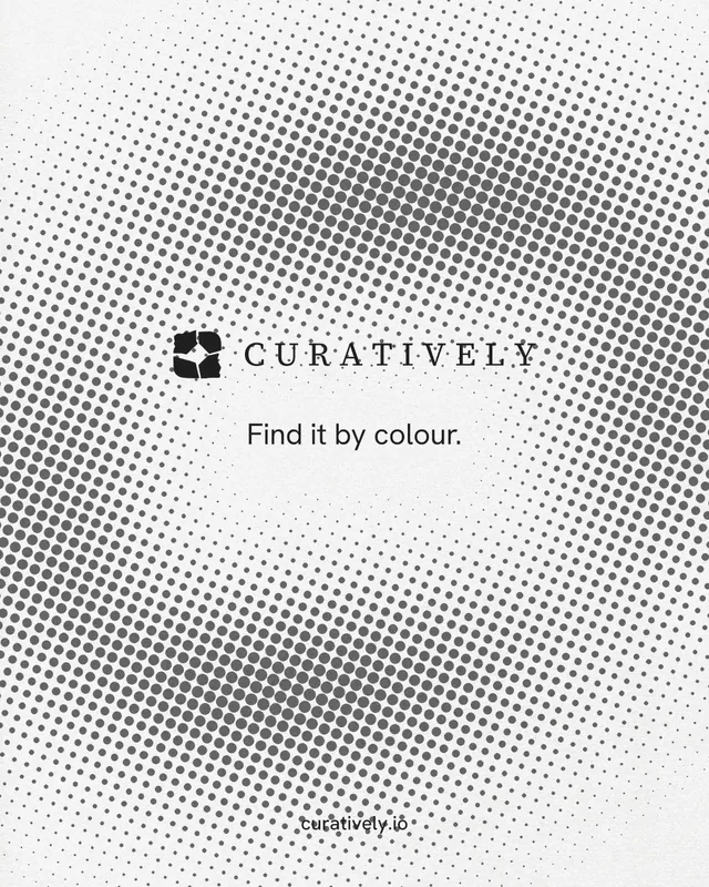 Instagram portrait post for Curatively: "Find it by colour." Swiss style, end card layout, light palette in grey, white.