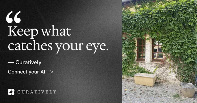 Social ad for Curatively: "Point your AI at a vault." Minimal luxury style, quote layout, dark palette in grey, black.