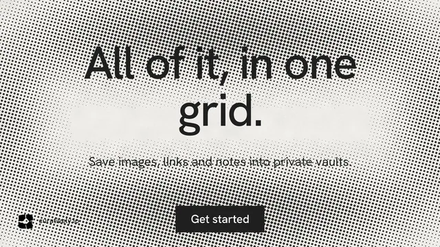 Landscape graphic for Curatively: "All of it, in one grid." Swiss style, centred layout, light palette in white, grey.