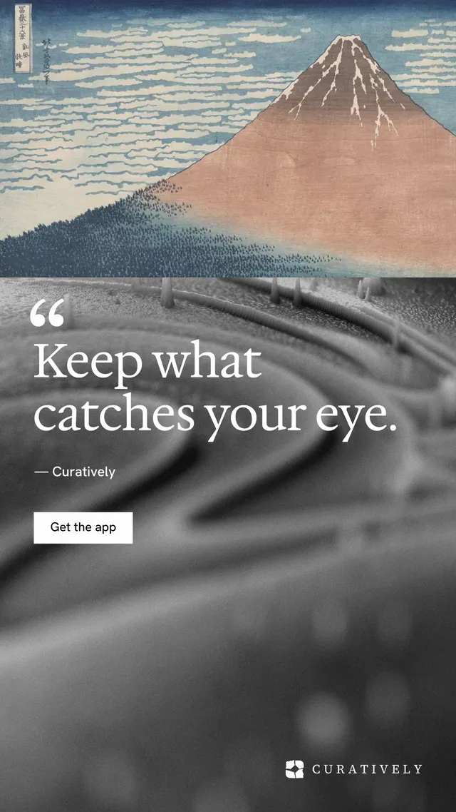Instagram story for Curatively: "Keep what catches your eye." Swiss style, quote layout, light palette in grey, black.