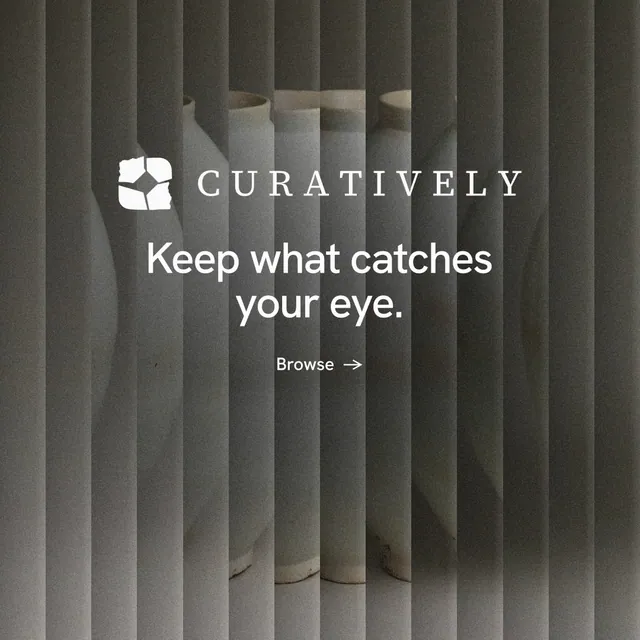 Instagram post for Curatively: "Keep what catches your eye." Minimal luxury style, logo hero layout, dark palette in black, grey.