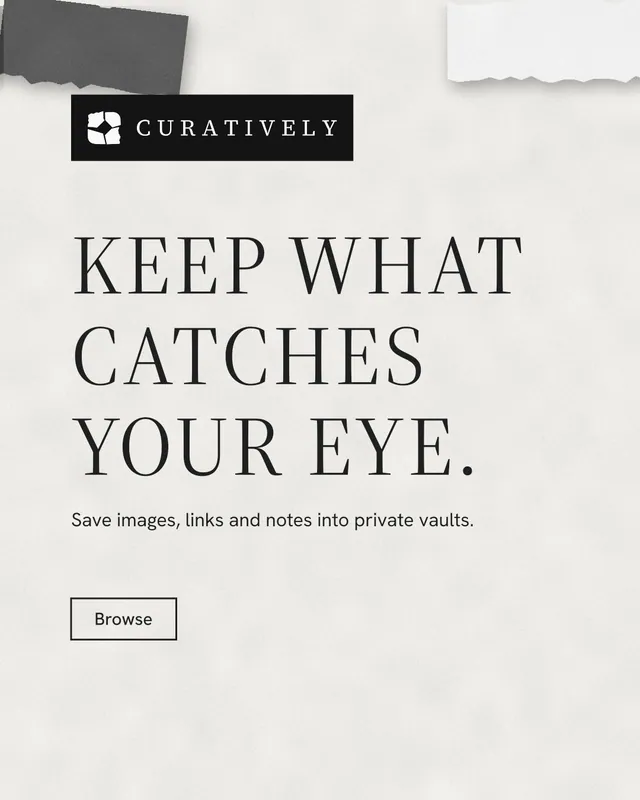 Instagram portrait post for Curatively: "Keep what catches your eye." Editorial style, announce layout, light palette in white, grey.