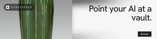 LinkedIn banner for Curatively: "Point your AI at a vault." Split block style, right layout, light palette in white, grey.