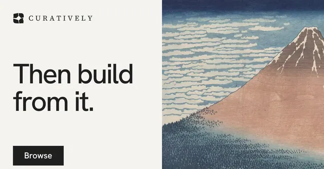 Social ad for Curatively: "Then build from it." Swiss style, bottom layout, light palette in white, grey.