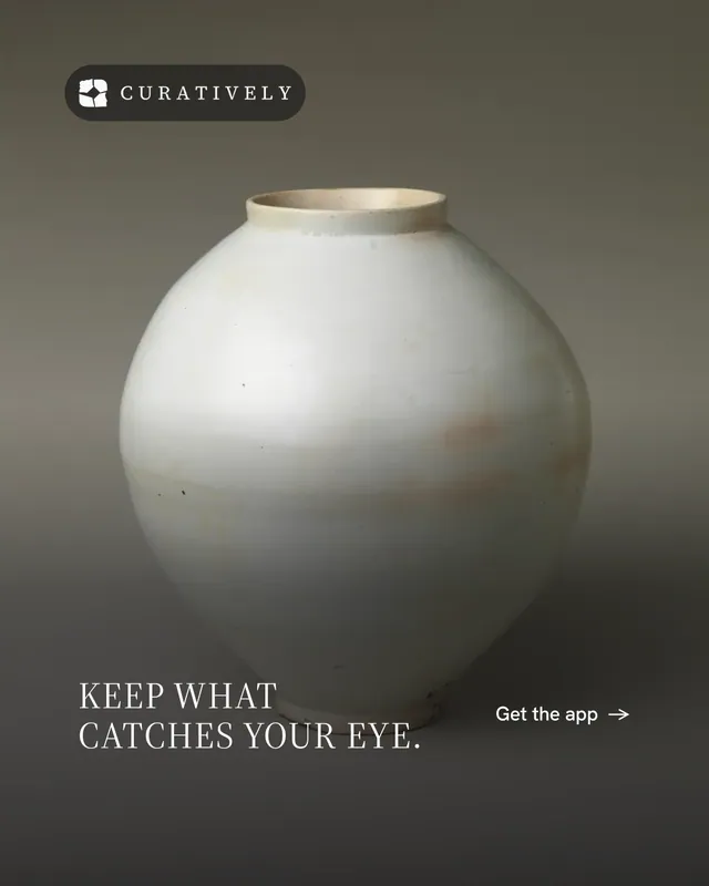 Instagram portrait post for Curatively: "Keep what catches your eye." Editorial style, image led layout, dark palette in grey, black.